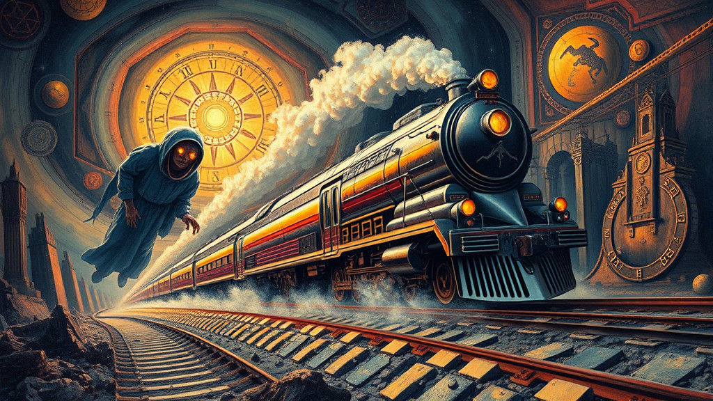 Majestic Peace Train in Surreal Art Deco Landscape