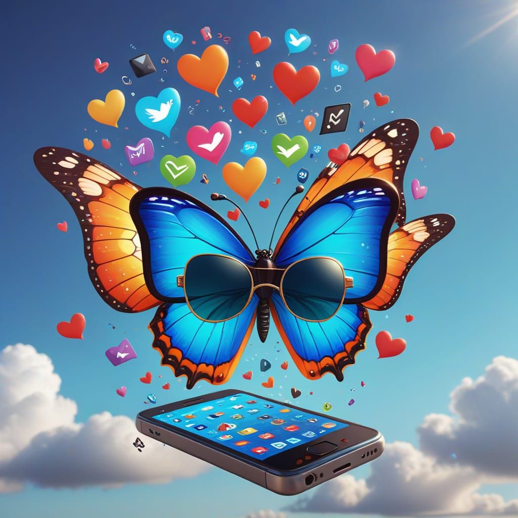 Smartphone Butterfly Soaring Through Social Media Sky