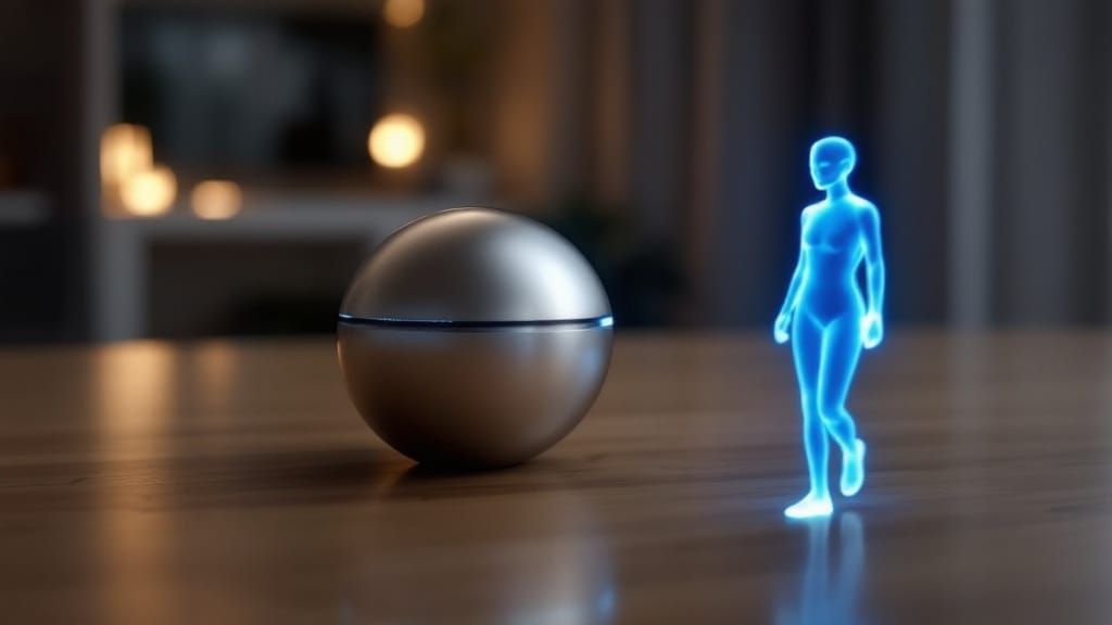 Future Hologram Projector as Sleek Silver Orb