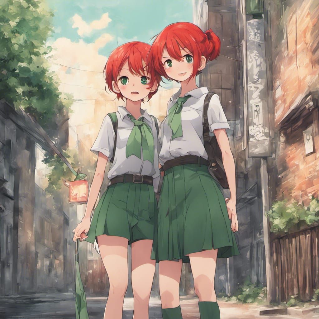 Anime Girls with Red and Green Hair
