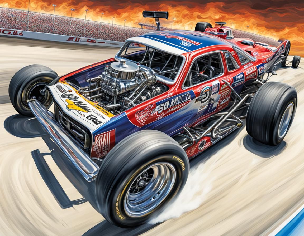 Detailed Stock Car with Dragster Engine