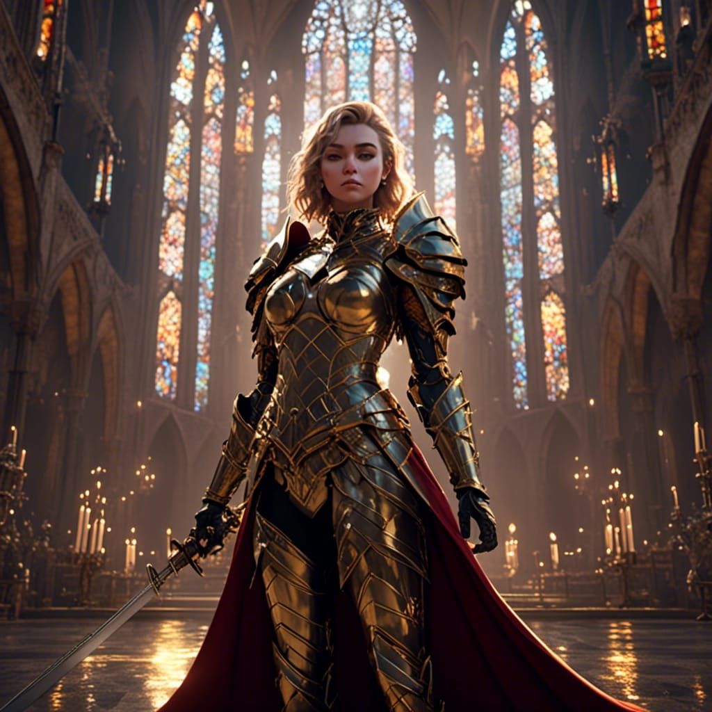 Female Paladin in Golden Armour in Unreal Style
