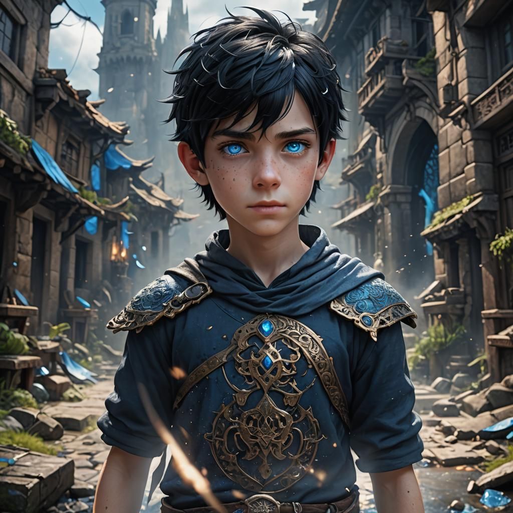 Boy with Black Hair and Blue Eyes