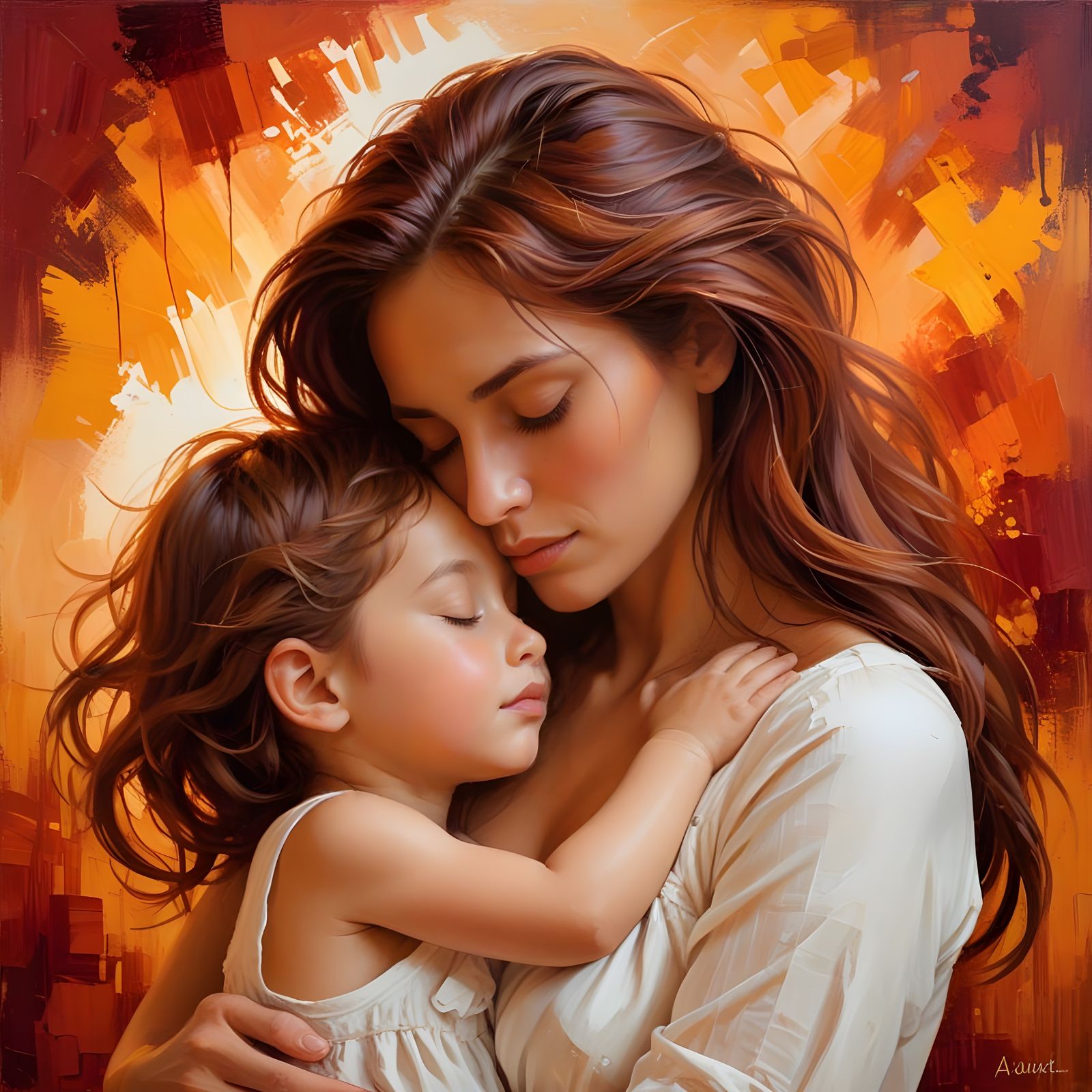 Motherly Love in Vibrant, Expressive Brushstrokes