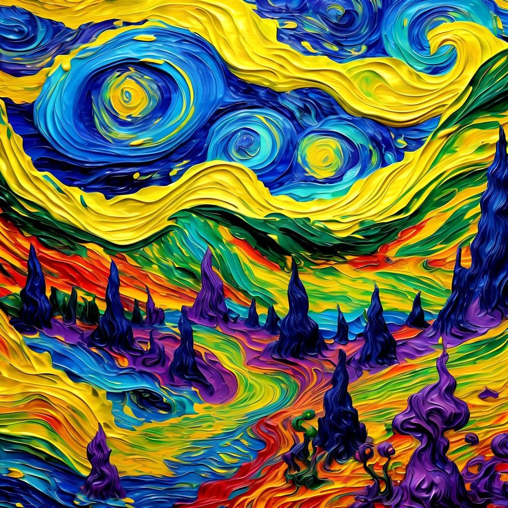 Vibrant Impasto Monsters Emerge from the Night Forest
