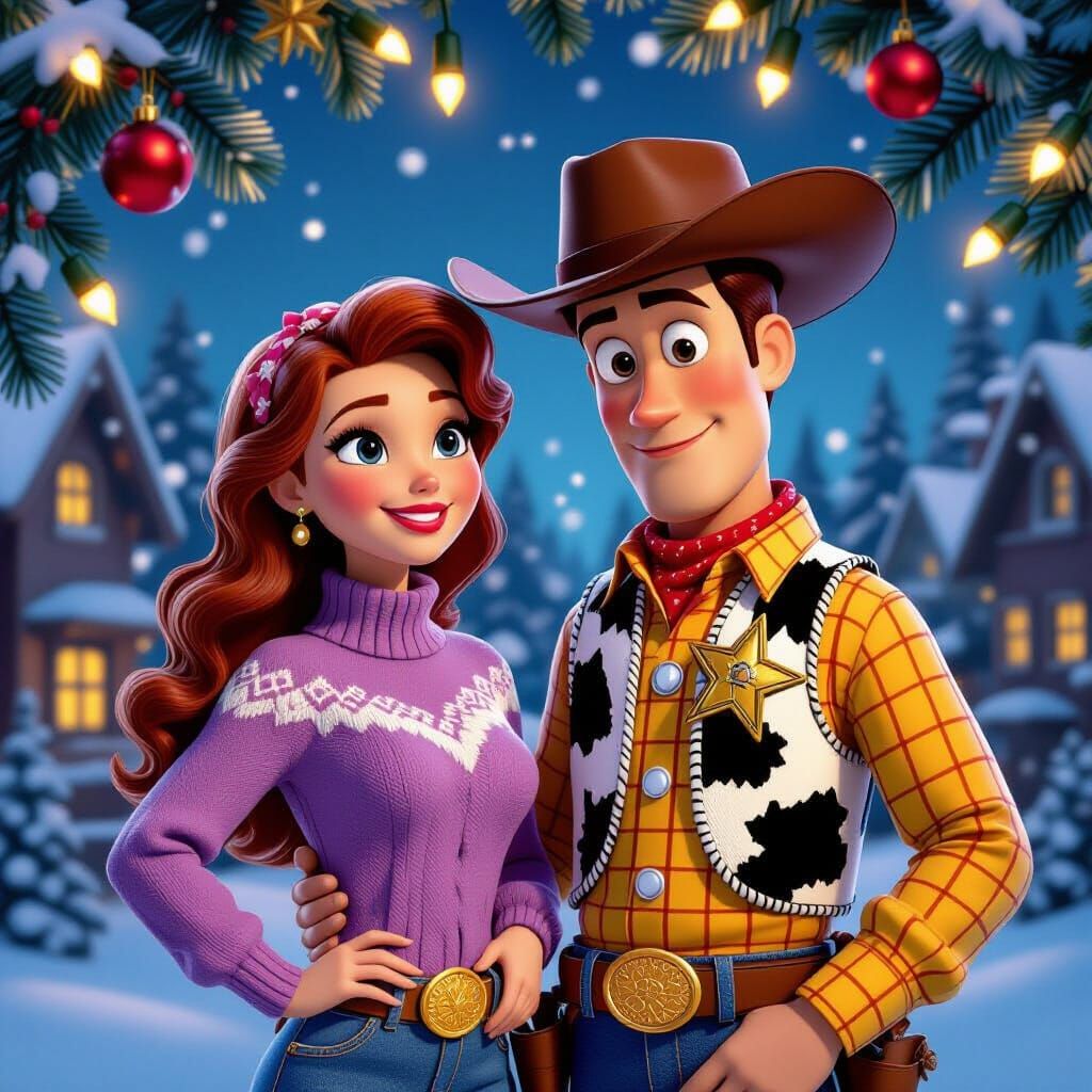 Pin-up Cowgirl and Cowboy Under Mistletoe