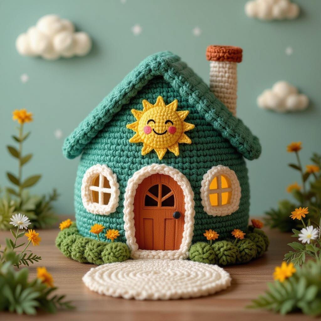 Charming Wool House with Smiling Sun, Origami Style