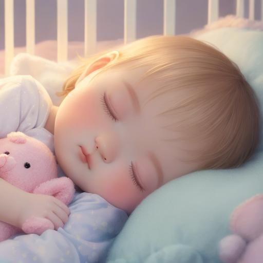 Peaceful Baby in Crib: Watercolor Illustration