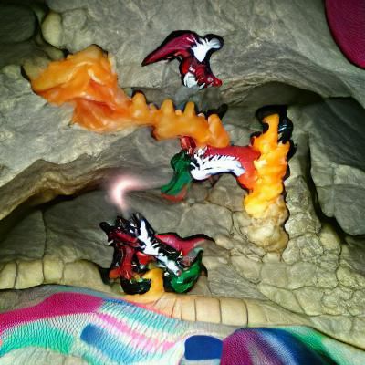 Magical fire breathing dragons fighting to the death in a ca...