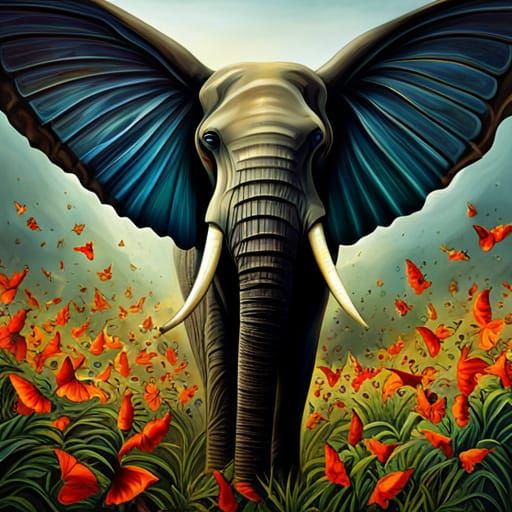 Elephant Butterfly Hybrid Portrait in Vibrant Colors