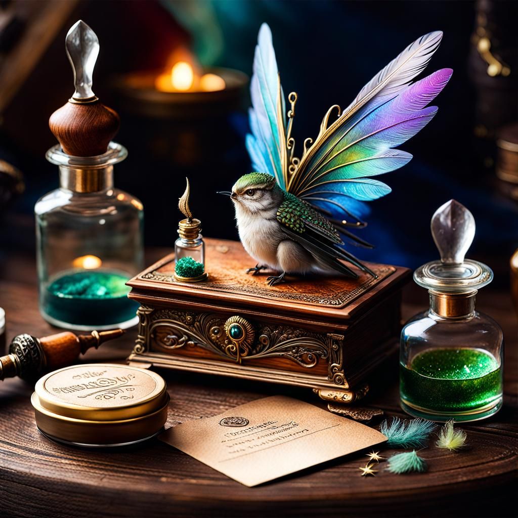 Intricate Fairy Postcard with Magical Dust, Watercolor Style