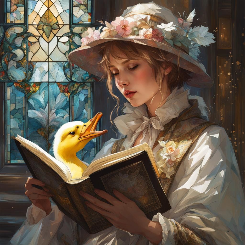Stained Glass Ducks Reading, Fantasy Art