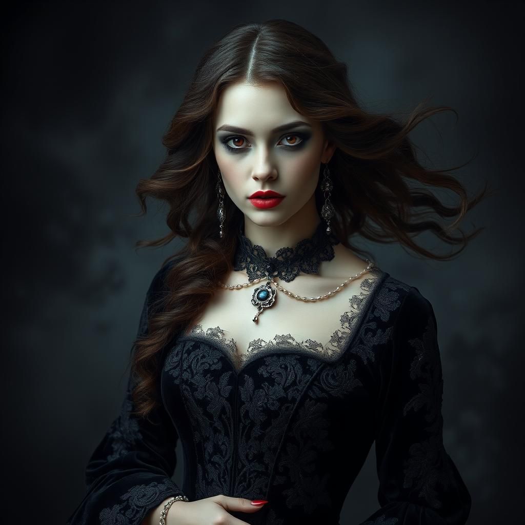 Gothic Vampire in Victorian Gown, Moody Art
