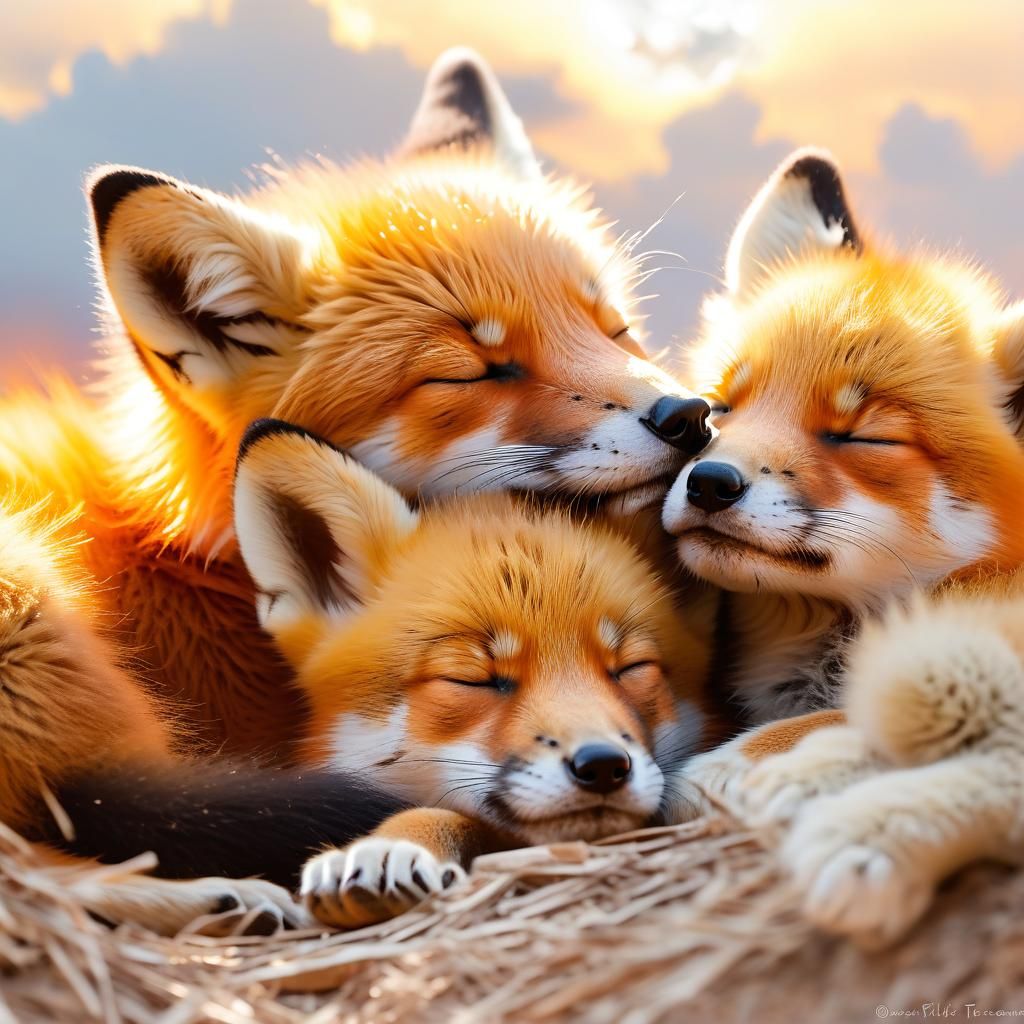 Red Fox and Pups: A Heavenly Portrait