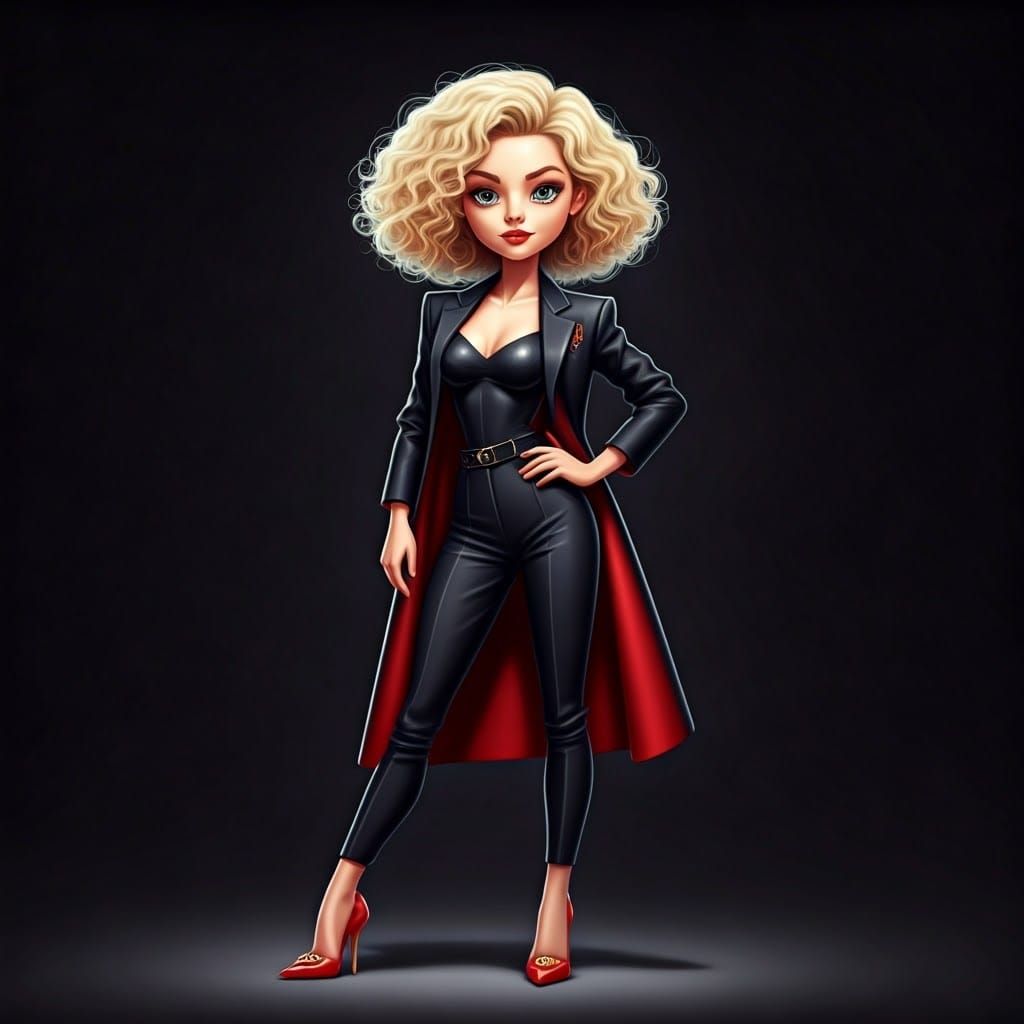 Charming Hyperrealistic Cartoon Girl in Confident Pose