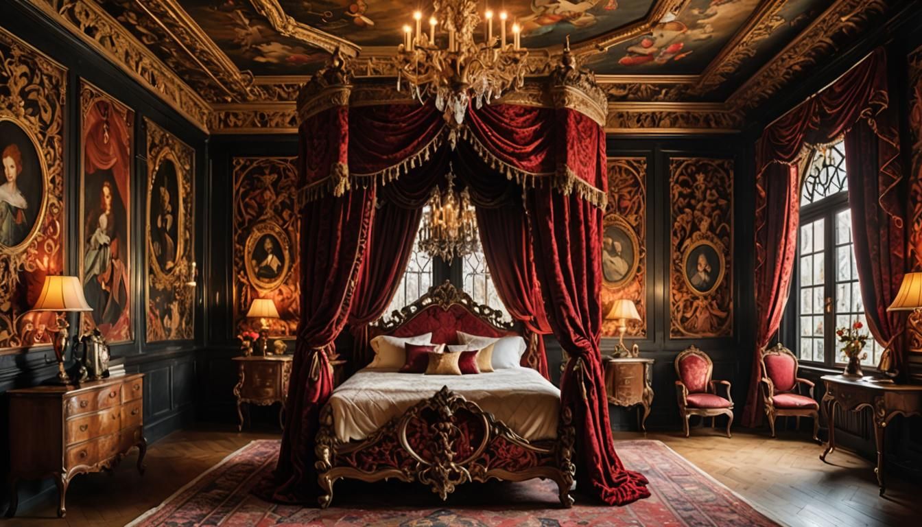 Ravishing Beauty in Baroque Boudoir with Ethereal Smile