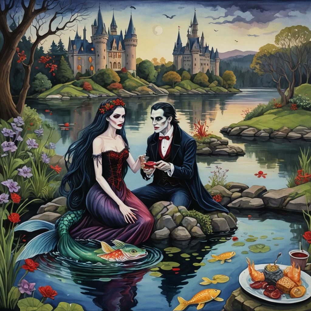 vampire and mermaid at dine at castle pond 6