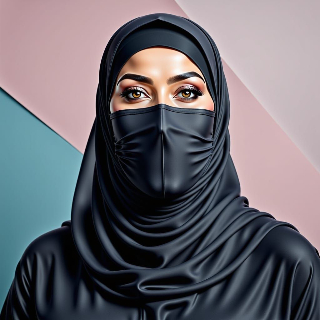 Hijabi Woman in Gradient Blue and Pink Background