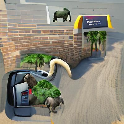 Platybelodon at a Modern Drive-Thru, Digital Art