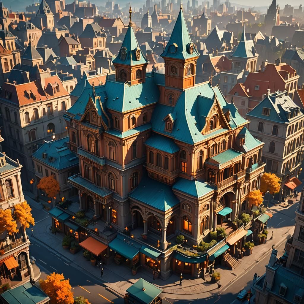 Epic City Concept Art in Art Nouveau Style
