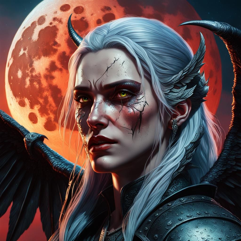 Demonic Beauty Under Moonlight: Hyperrealistic Art