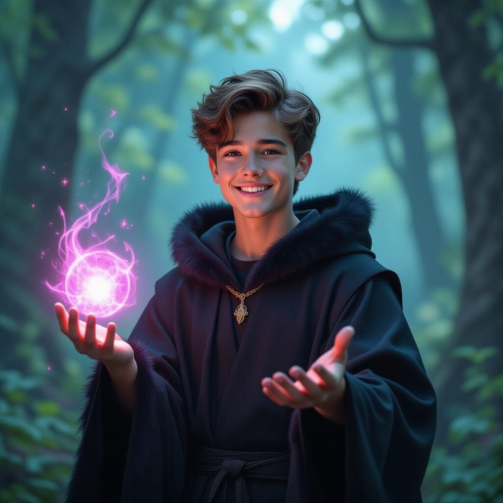 Magical Teenager in Forest, Hyperrealistic Digital Art