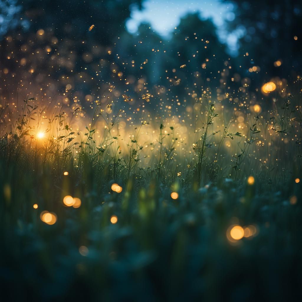 Fireflies Ascend into Summer Night Sky Photography