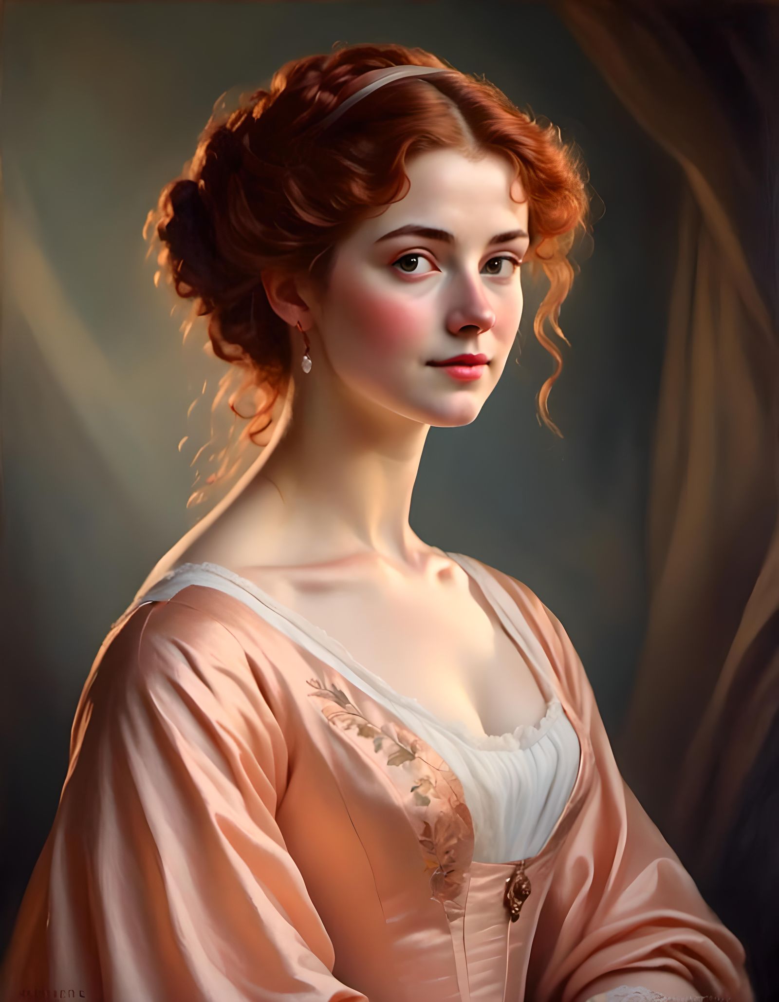 Auburn-Haired Beauty in Jane Austen Era Dress