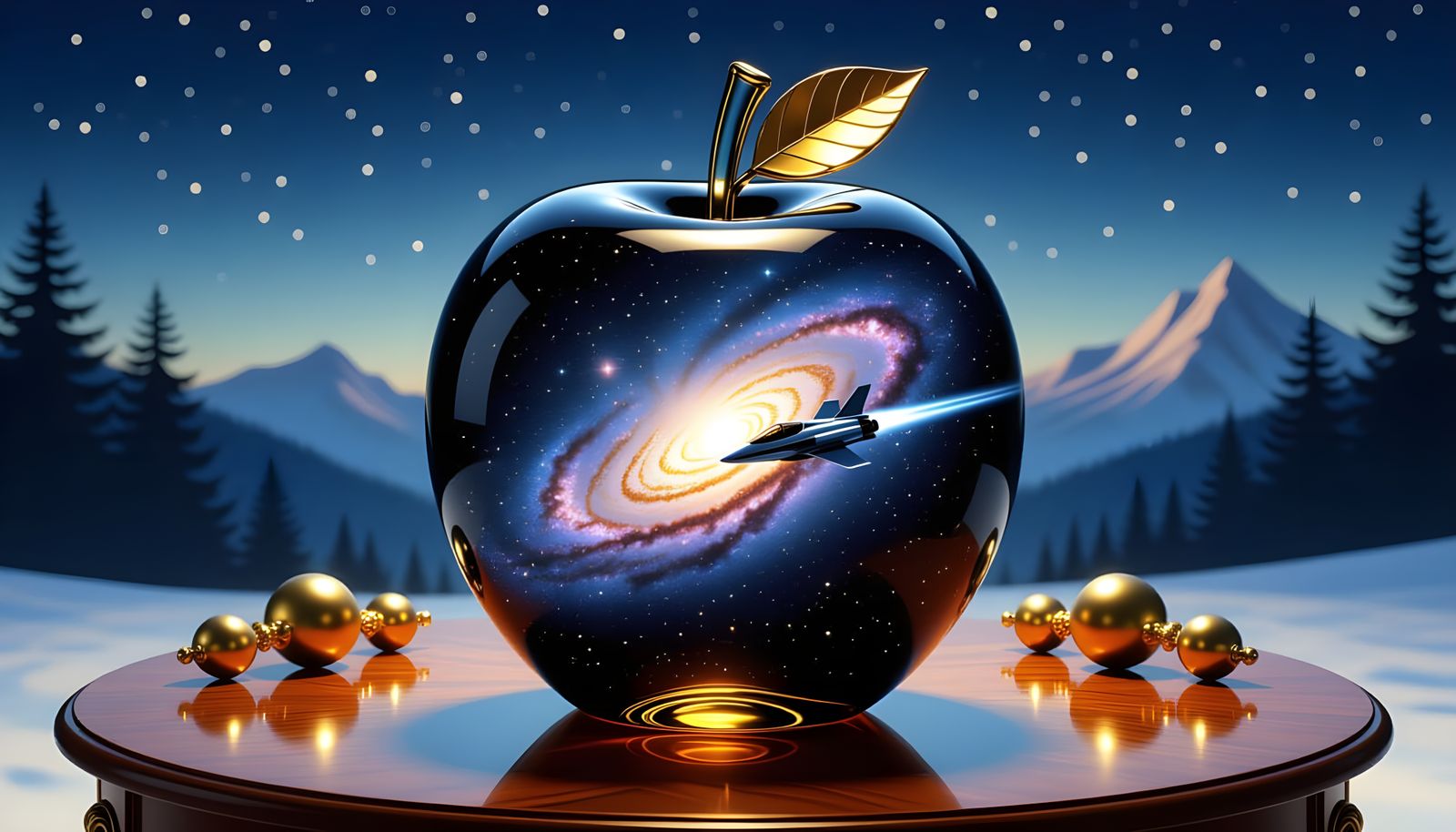 Glass Apple Containing a Galaxy, Hyperrealistic Style