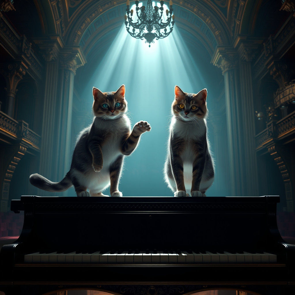 Cats' Grand Piano Concert in Abandoned Hall