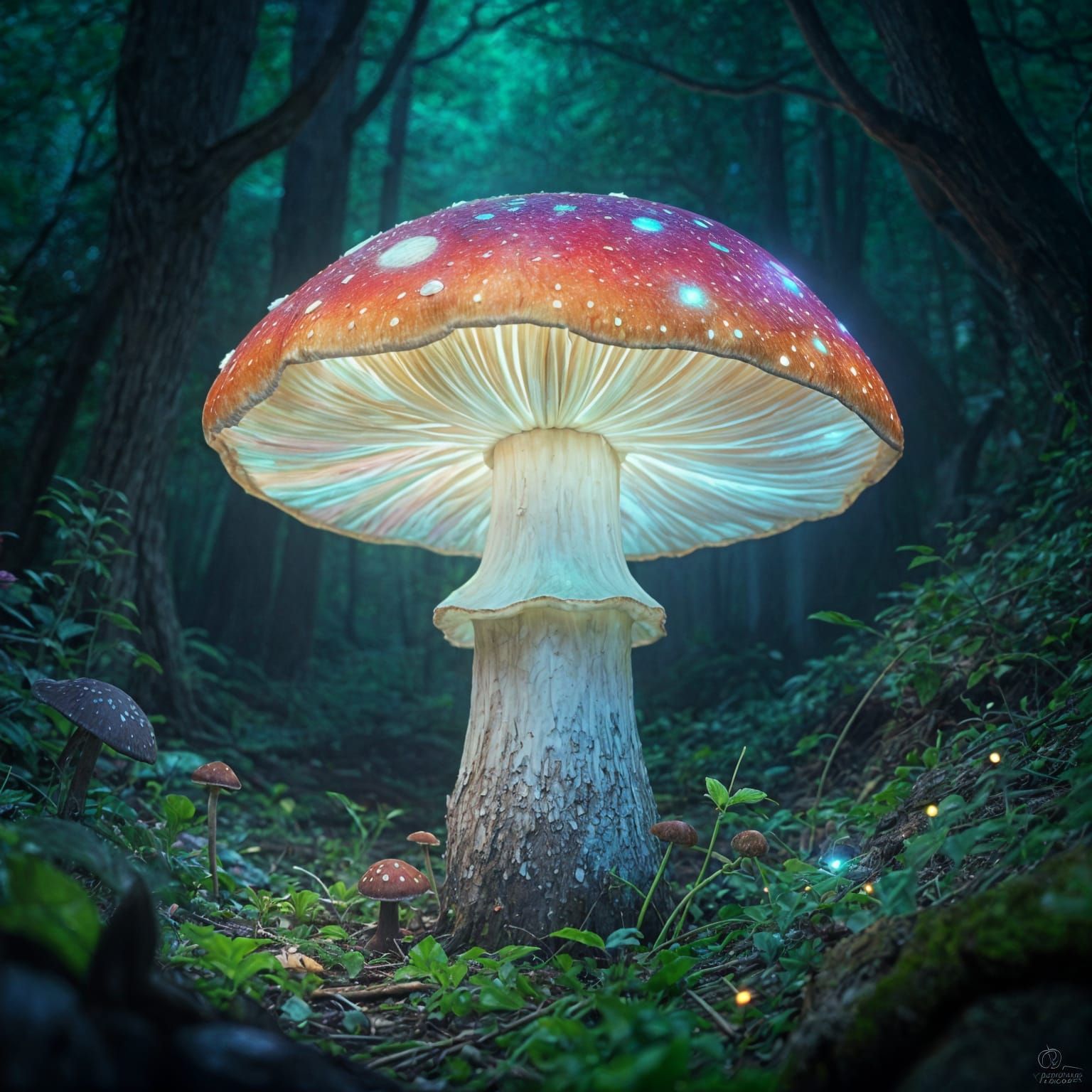 Glowing Mushroom in Magical Forest