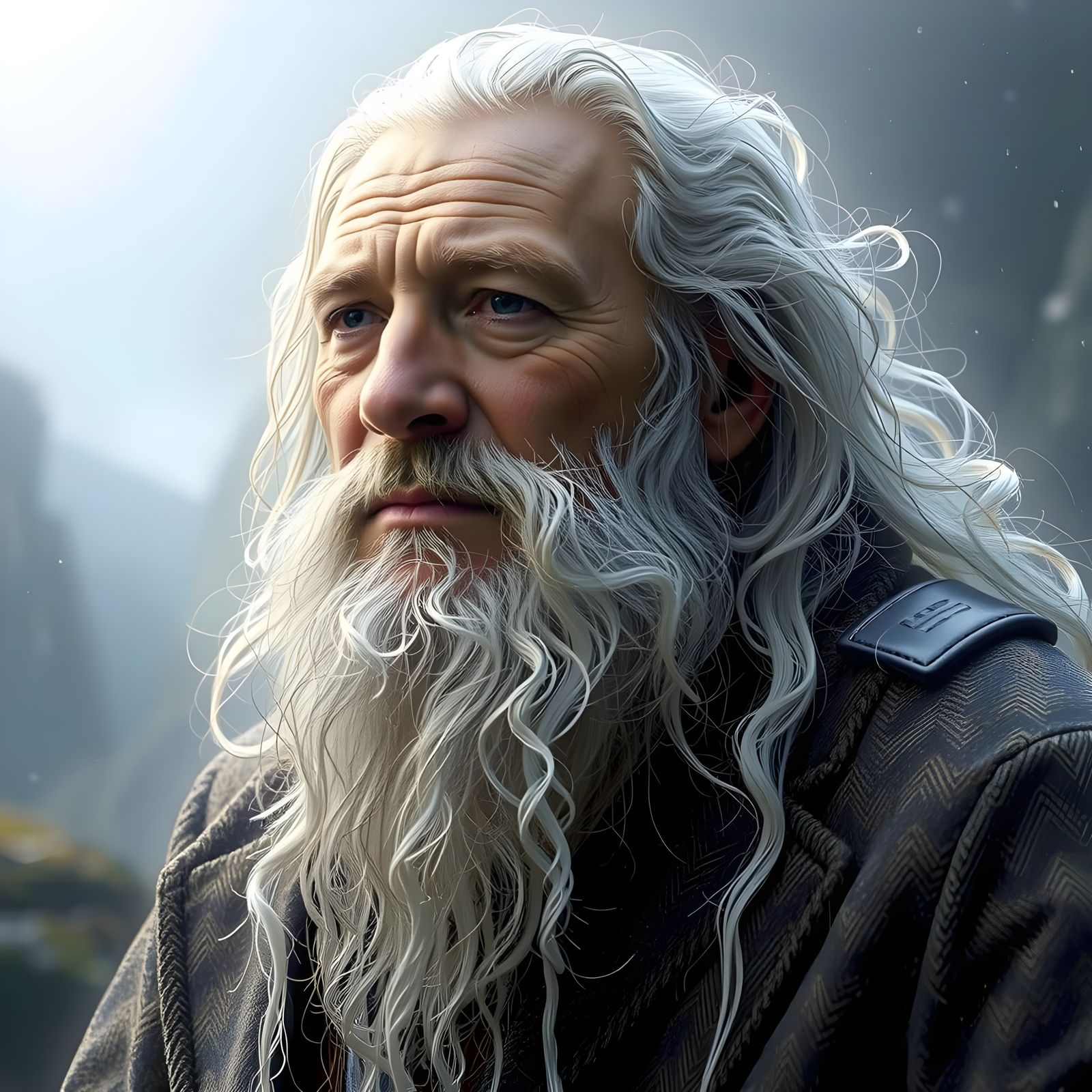 Kind Old Man with Flowing White Hair: 3D Portrait