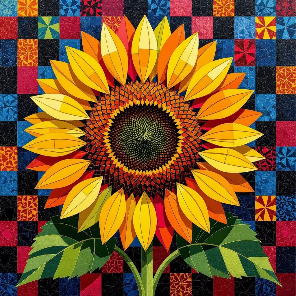 Sunflower Patchwork Quilt Art