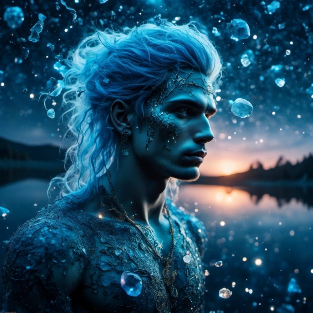 Ethereal Water Nymph with Sapphire Eyes in Celtic Style