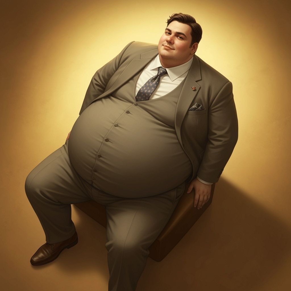 Confident Man with Large Belly in Tailored Suit