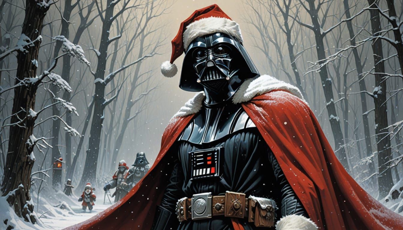 Cyberpunk Santa Claus Lord in Winter Wonderland