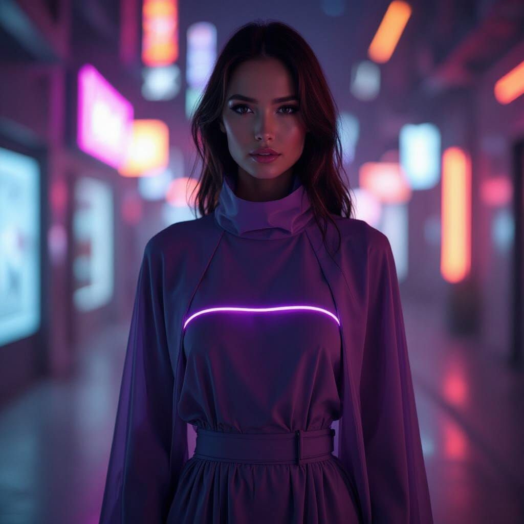 Techwear Dress with Violet Glow: Cinematic AI Concept