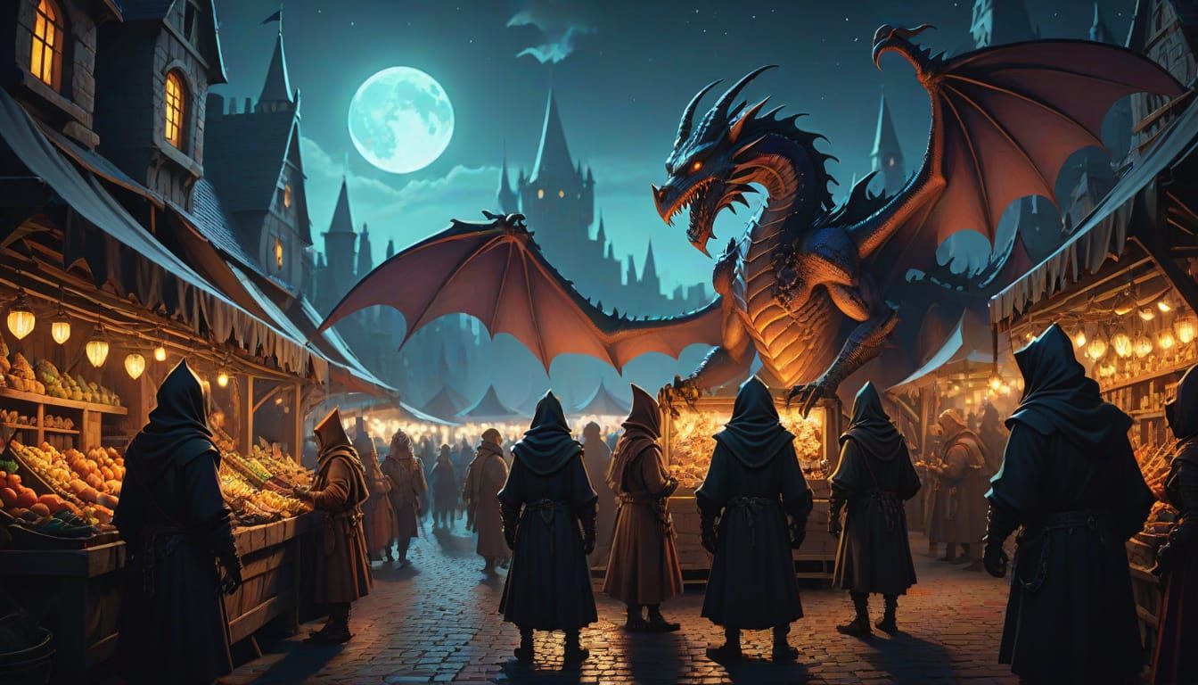 Medieval Fantasy Market Under Celestial Dragon