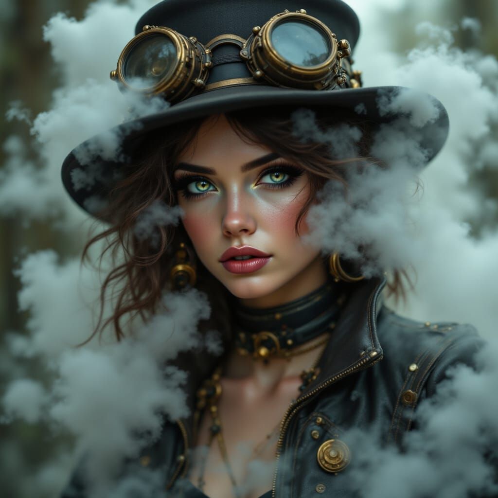 Steampunk Pinup in Bauhaus Style with Fog