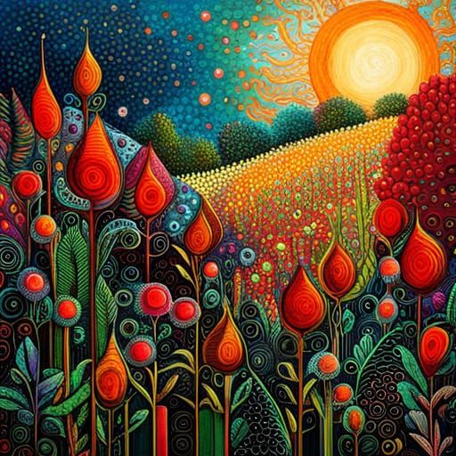 Fantasy Garden Painting with Abstract Details
