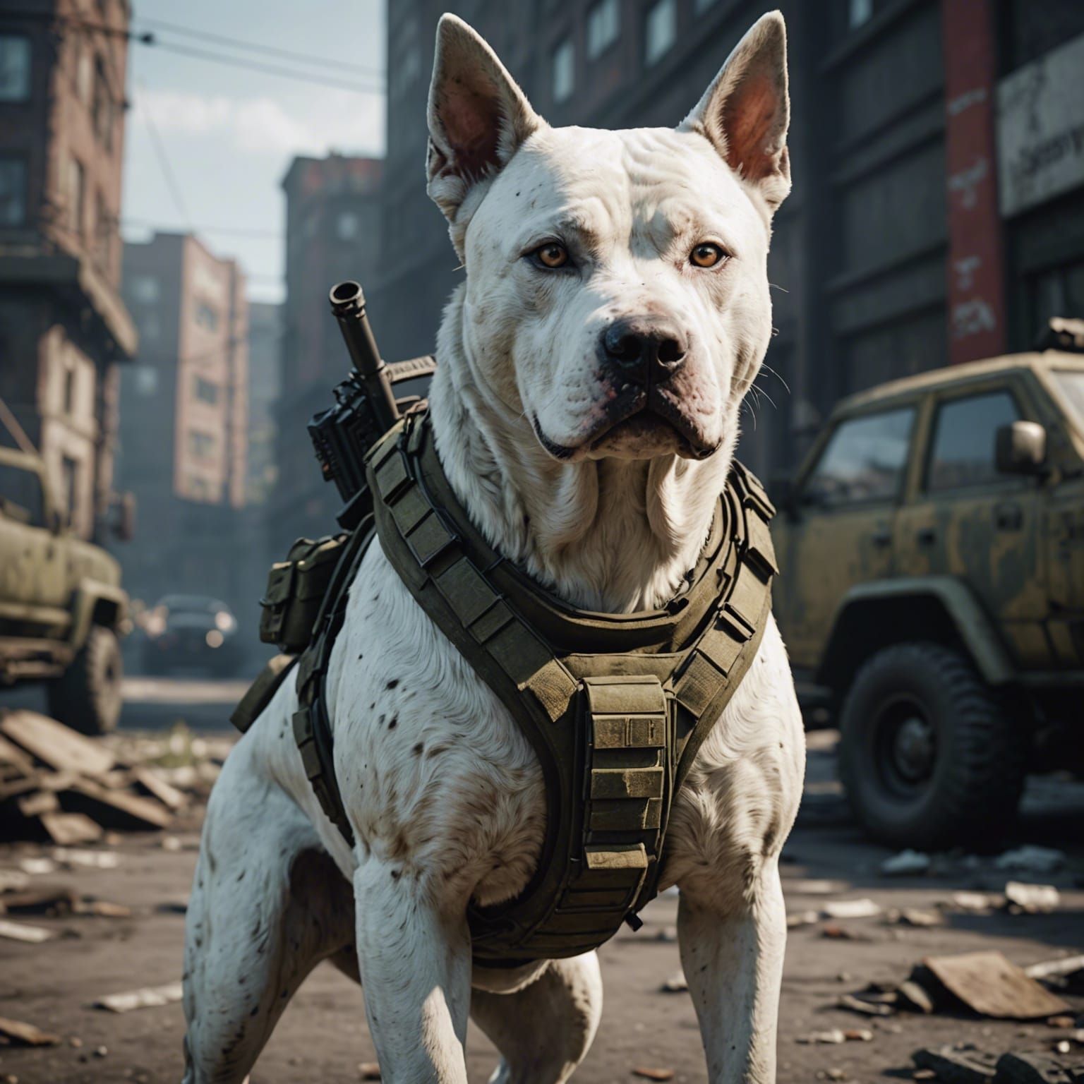 White Amstaff Dog Soldier Hybrid in 3D Style