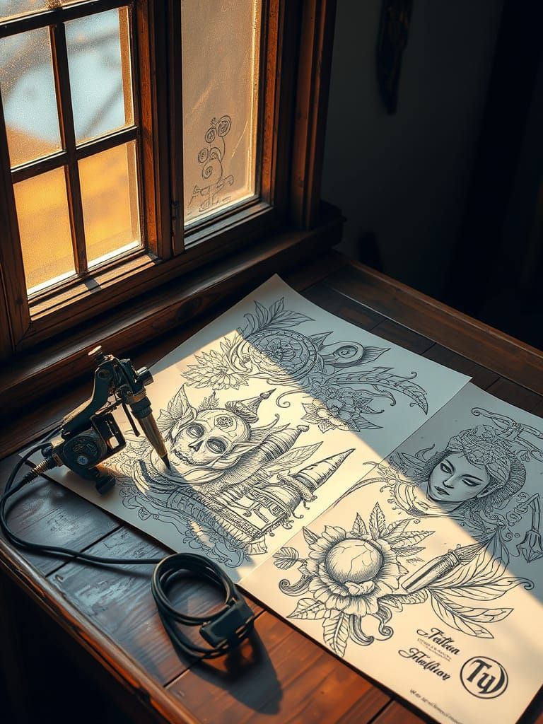 Thai Tattoo Artist's Sketch Sheets in Impressionist Style