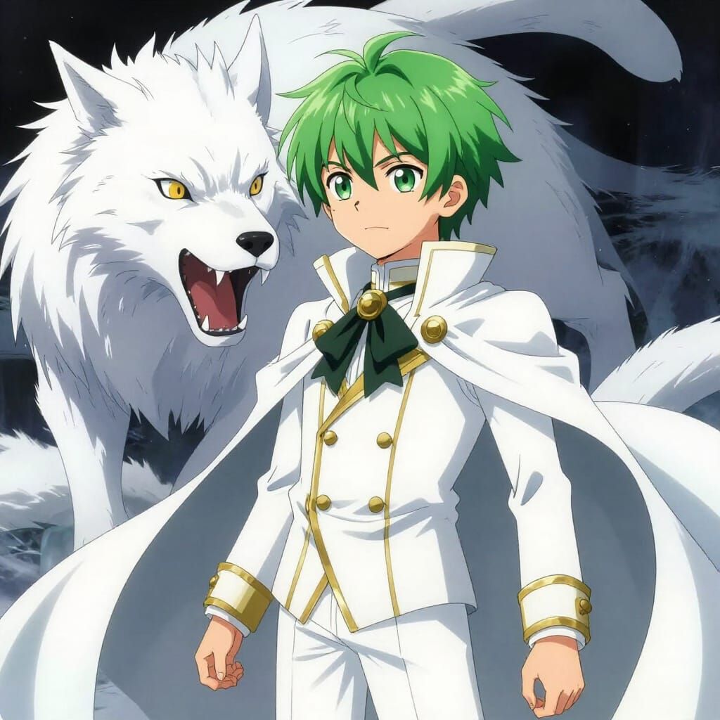 Anime Boy With Green Hair Kills Beasts In White Noble Attire