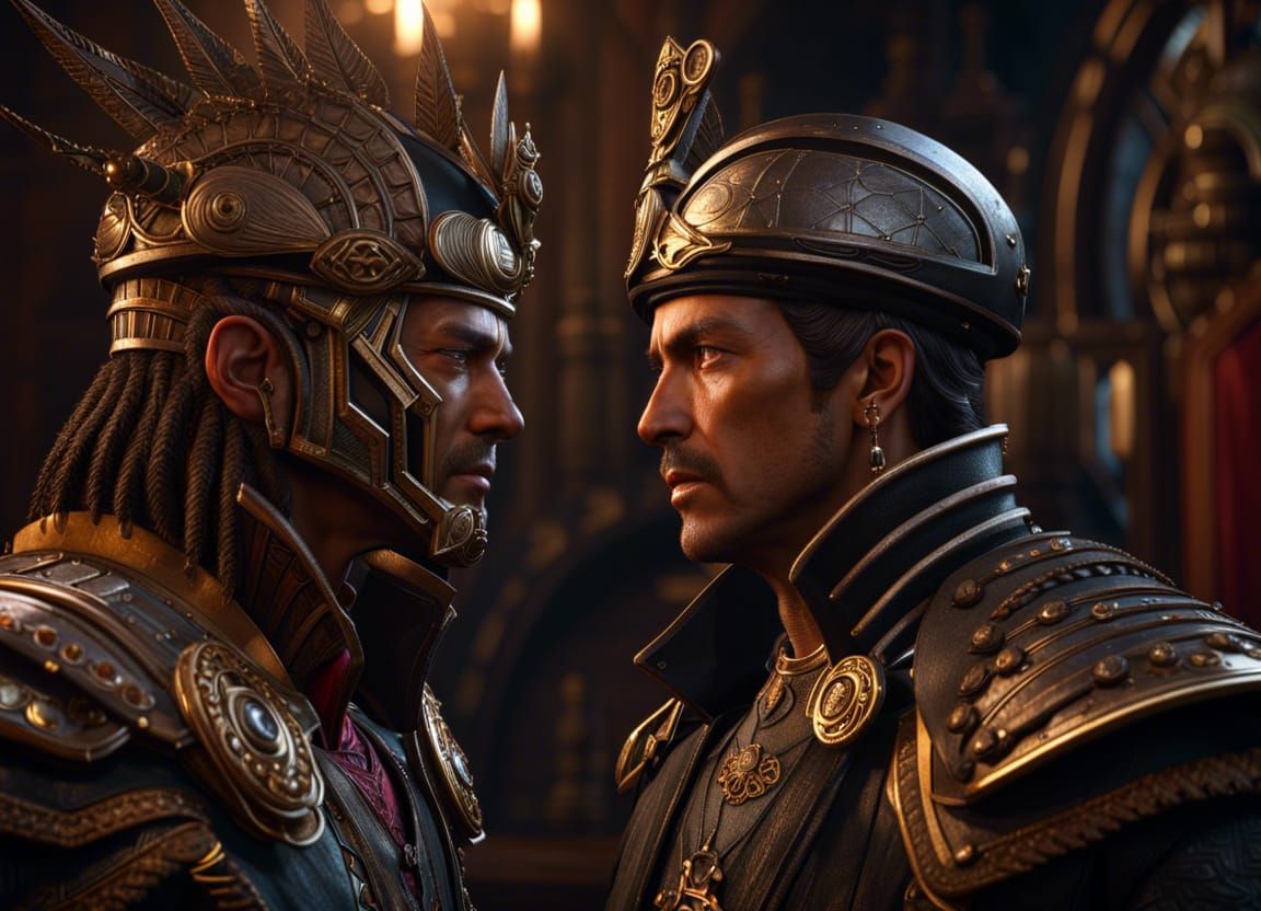 Steampunk Warriors in Intense Staredown, 3D Render