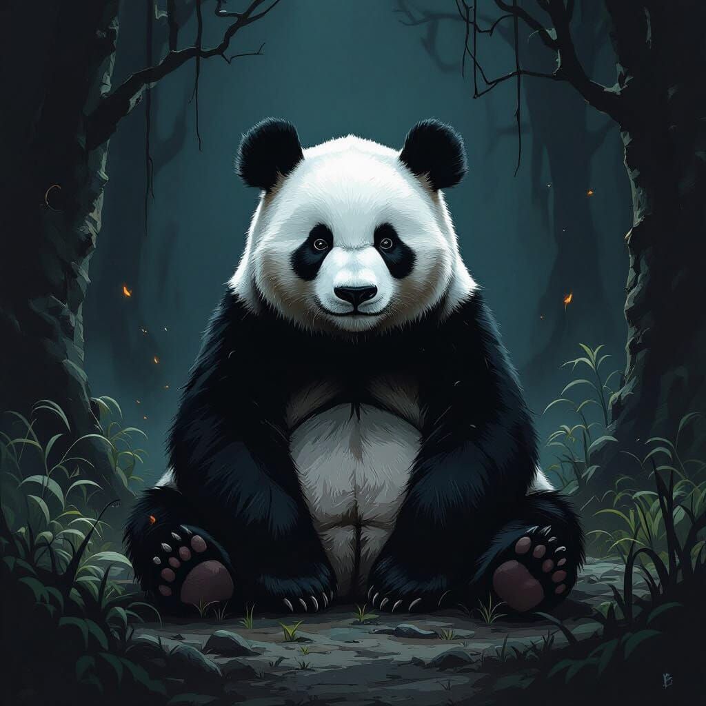 Mystical Panda on Black Background