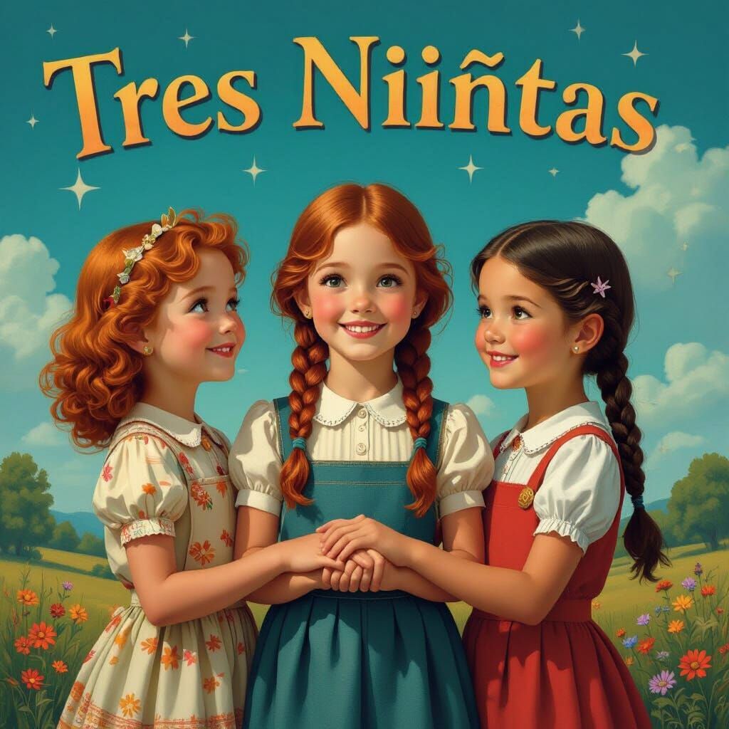 Girls Holding Hands in a Vibrant Fantasy Landscape