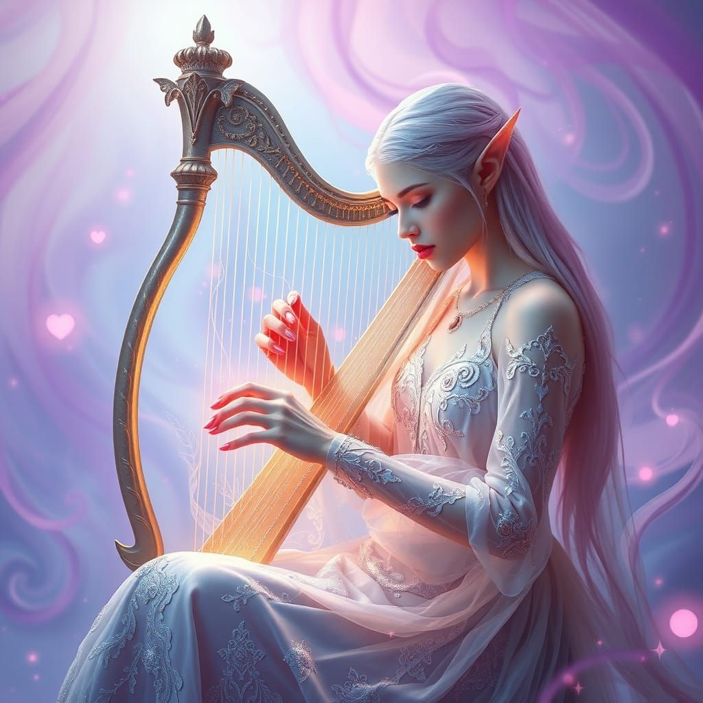 Ethereal Elf Queen Plays Magical Harp