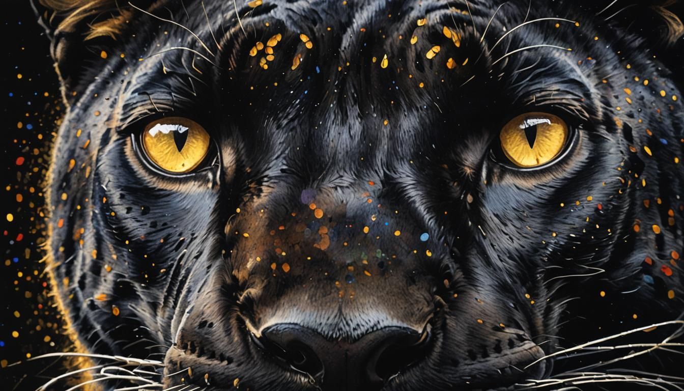 Panther Portrait in Pointillism Style with Ethereal Glow
