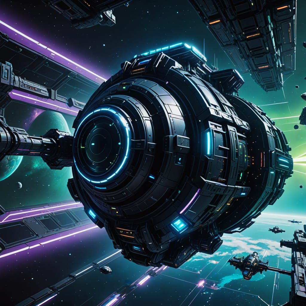 Glowing Space Station in Deep Orbit