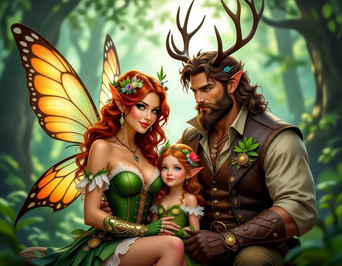 Steampunk and Forest Fairy Family Portrait